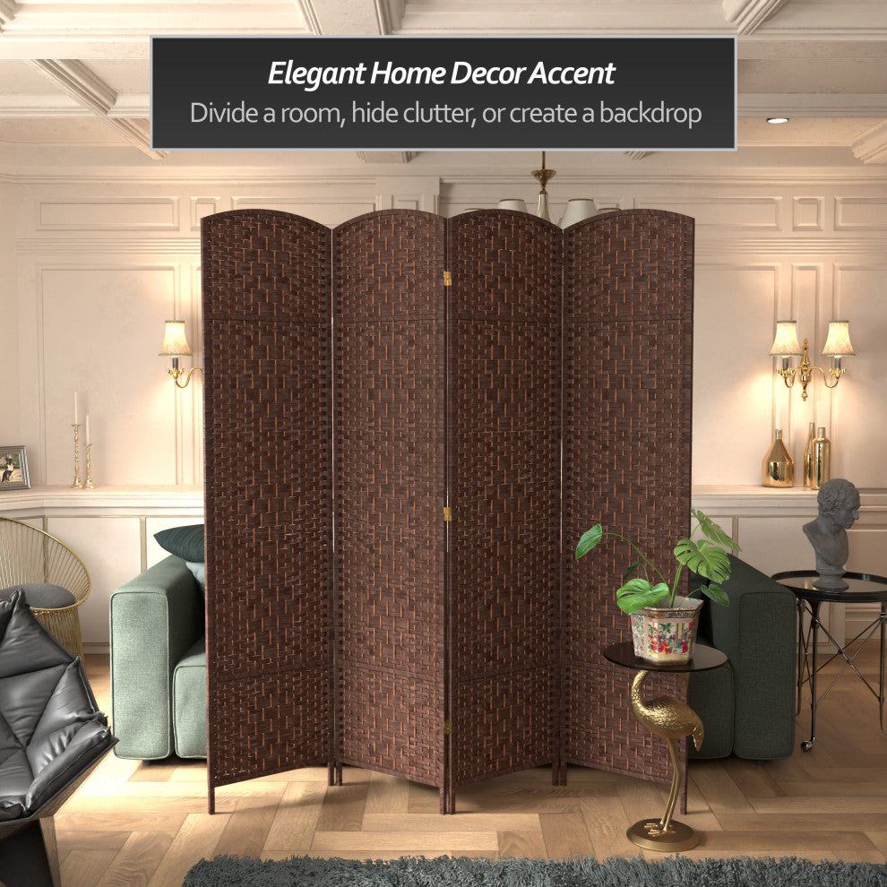 7' Tall Diamond Weave Room Divider, Dark Mocha, 4 Panels
