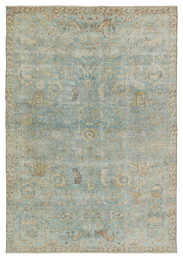 Jaipur Living Stag Oriental Teal/Gold Area Rug, 2'6"x8'