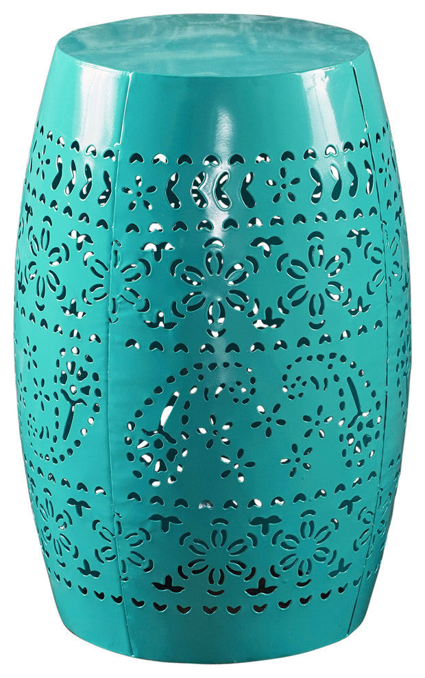 GDF Studio Apple Indoor 12" Lace Cut Iron Side Table, Teal