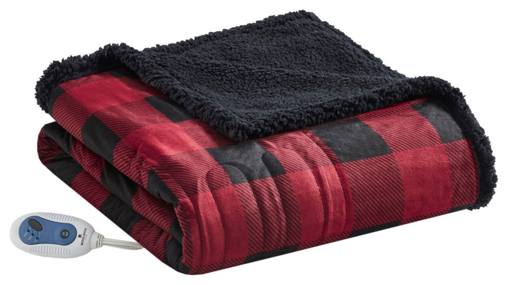 Woolrich Heated 60x70" Buffalo Check Electric Throw Blanket, Red