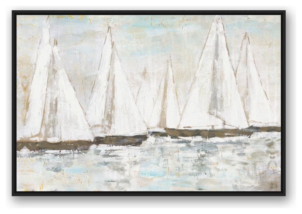 White Painted Sailboats 32x48 Black Floating Framed Canvas