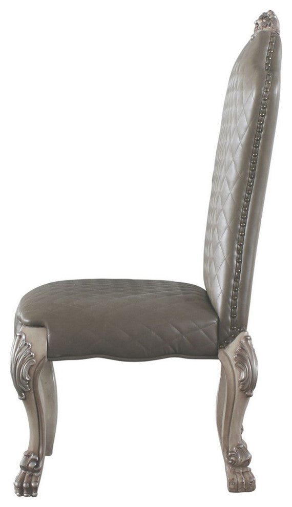 Leatherette Side Chair With High Back and Claw Legs, Set of 2,Antique White