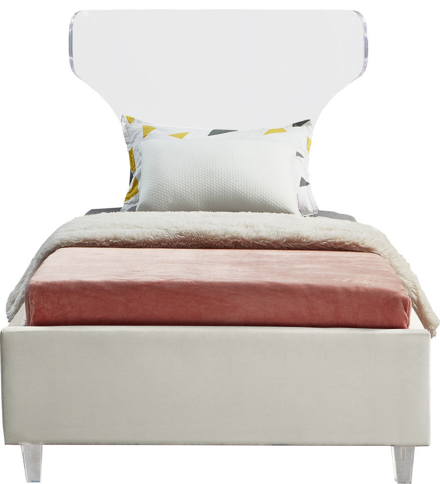Ghost Velvet Upholstered Bed, Cream, Twin