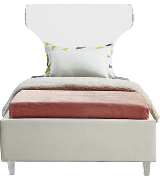 Ghost Velvet Upholstered Bed, Cream, Twin