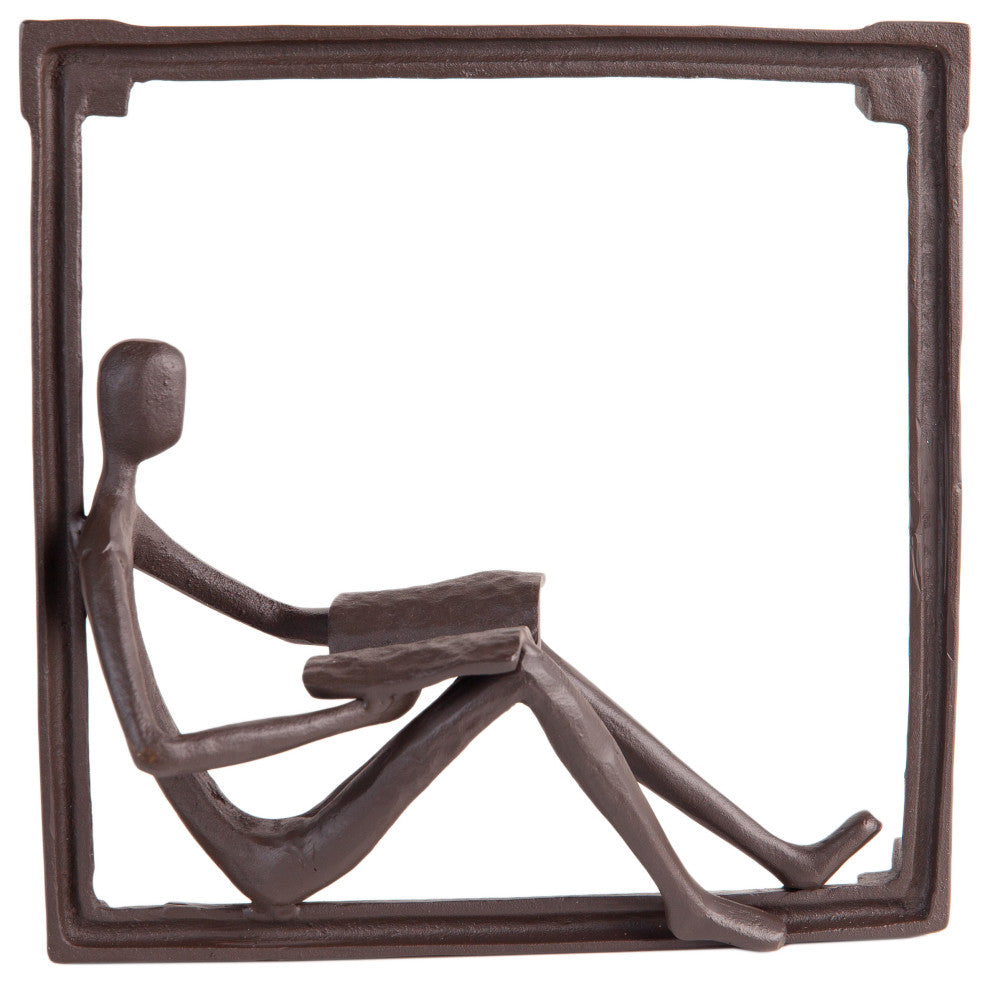 Man Reading on a Window Sill Hanging Wall Art Iron Sculpture
