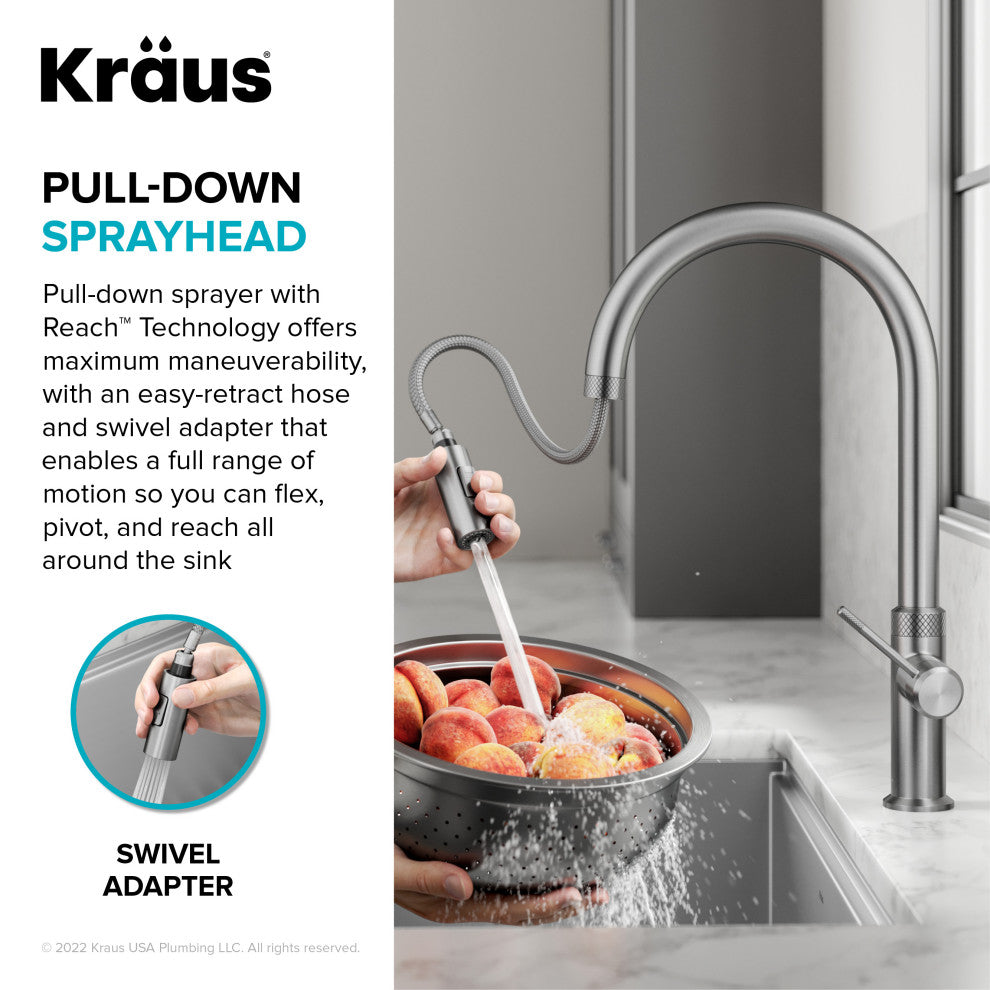 Oletto Pull-Down 1-Hole Kitchen Faucet, Spot Free Stainless Steel