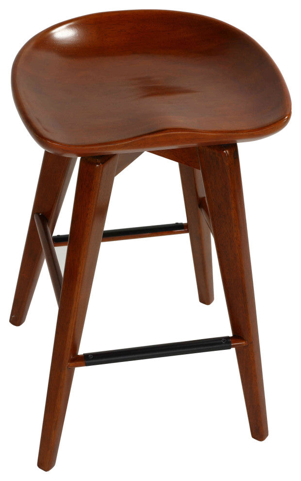 Tiwi Backless Swivel Counter Stool, Solid Wood, 24" Walnut
