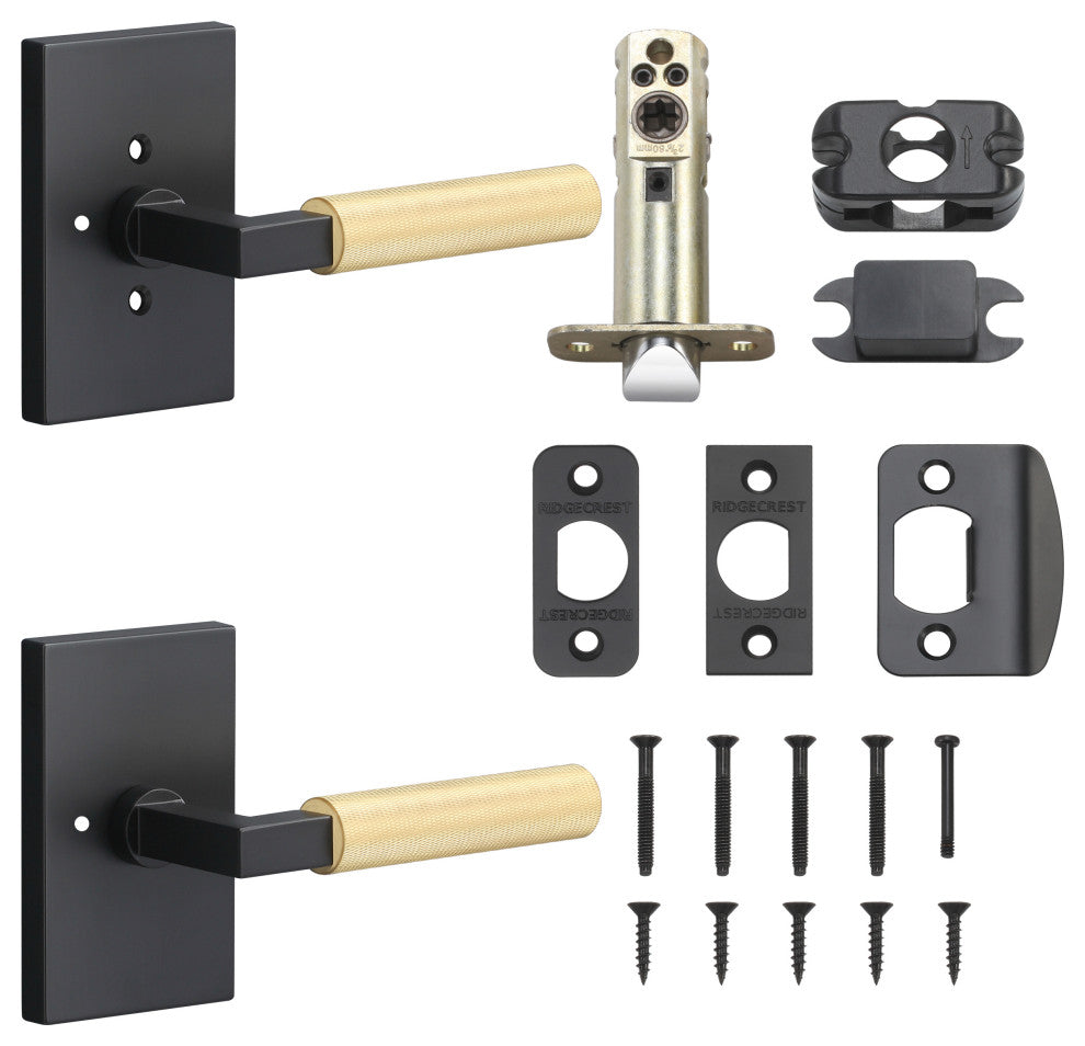 Levanto Privacy Rosette, Flat Black, Knurled Grip in Satin Brass