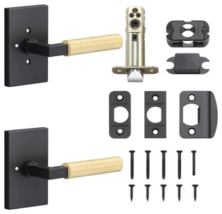 Levanto Privacy Rosette, Flat Black, Knurled Grip in Satin Brass