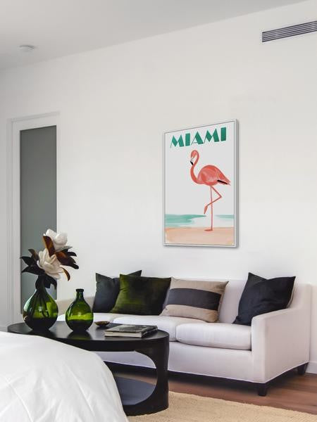 "Miami Flamingo II" Floater Framed Painting Print on Canvas, 24"x36"