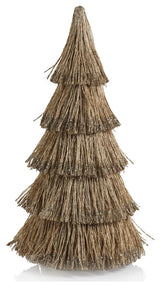All Natural Abaca Rope Decorative Tree With Champagne Glitter Trim, 15"
