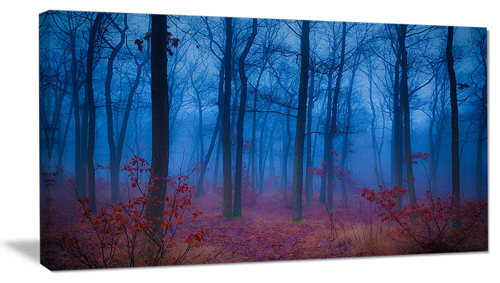Mysterious Blue Thick Woods, Modern Forest Canvas Art, 32"x16"