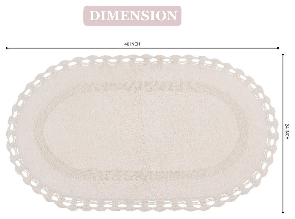 Hampton Crochet Reversible Bath Rug Set, 24x40 Rectangle, Ivory