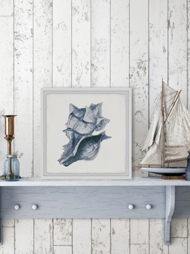 "Indigo Shell" Framed Painting Print, 24"x24"