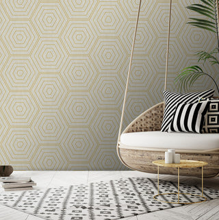 Teal Foil Aztec Hexagons Wallpaper