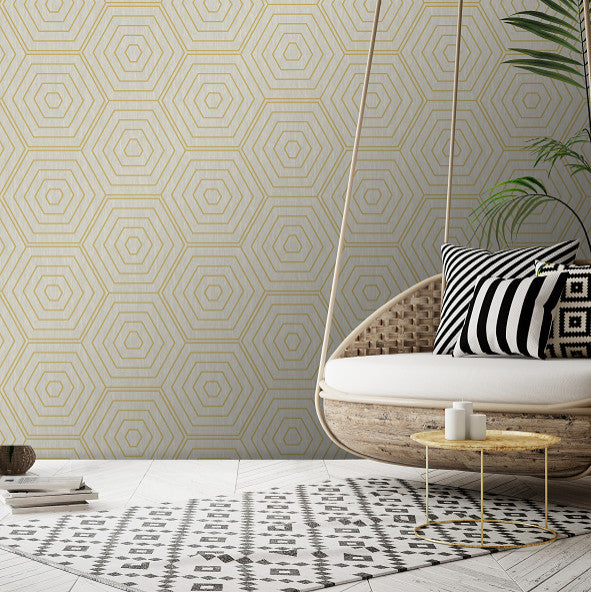 Teal Foil Aztec Hexagons Wallpaper