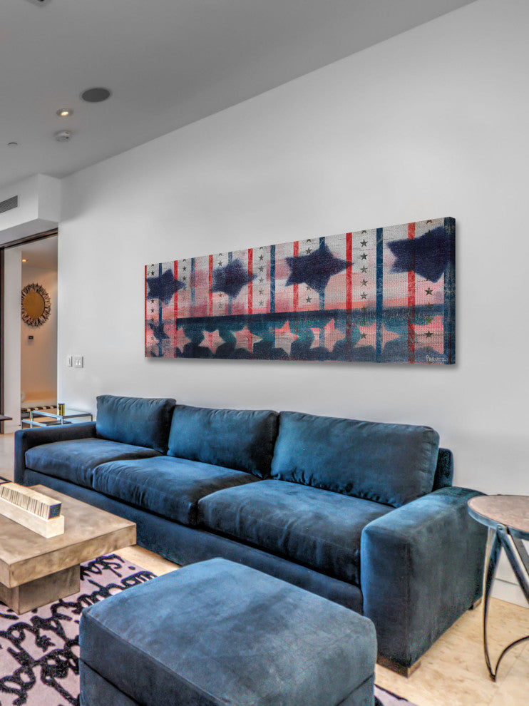 "Bold Stars" Print on Canvas, 30"x10"