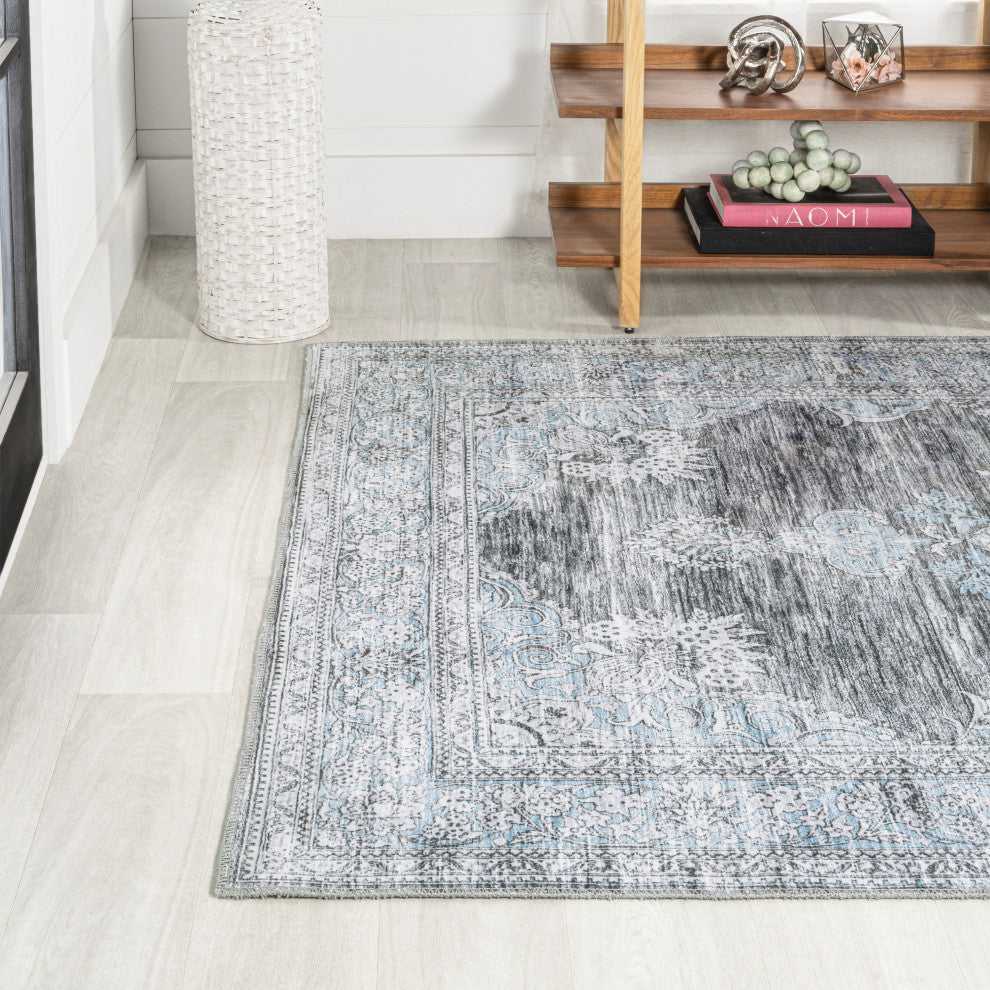 Bausch Distressed Chenille Washable Dark Gray/Blue 5 ft. x 8 ft. Area Rug