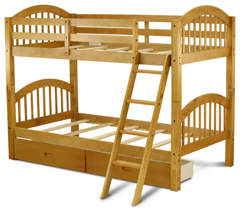 East West Furniture Verona Twin Bunk Bed In Natural Oakwith Under Drawer