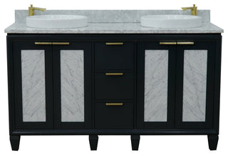 61" Double Sink Vanity, Dark Gray Finish With White Carrara Marble