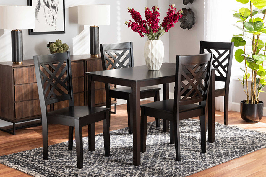Seymour Modern Contemporary Dark Brown Finish Wood 5-Piece Dining Set