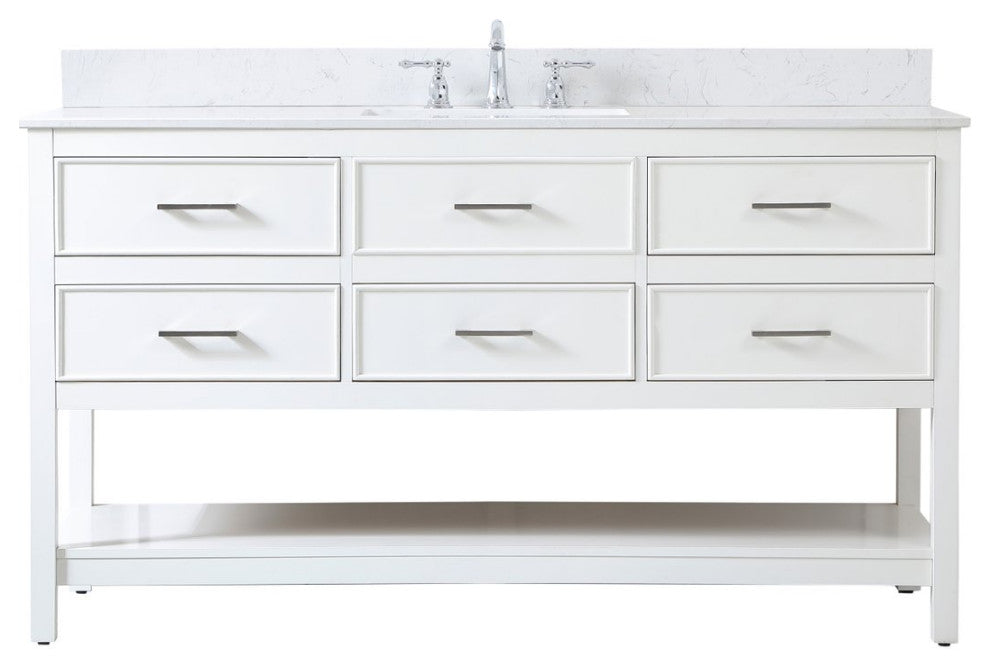 Elegant VF19060WH-BS 60"Single Bathroom Vanity, White With Backsplash
