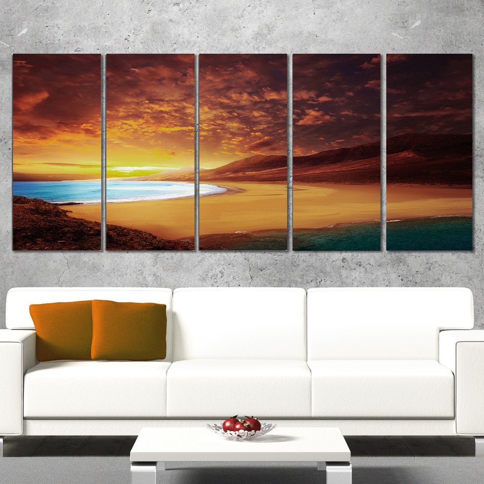 Cofete Beach Fuerteventura, Landscape Canvas Art Print, 60"x28", 5 Panels