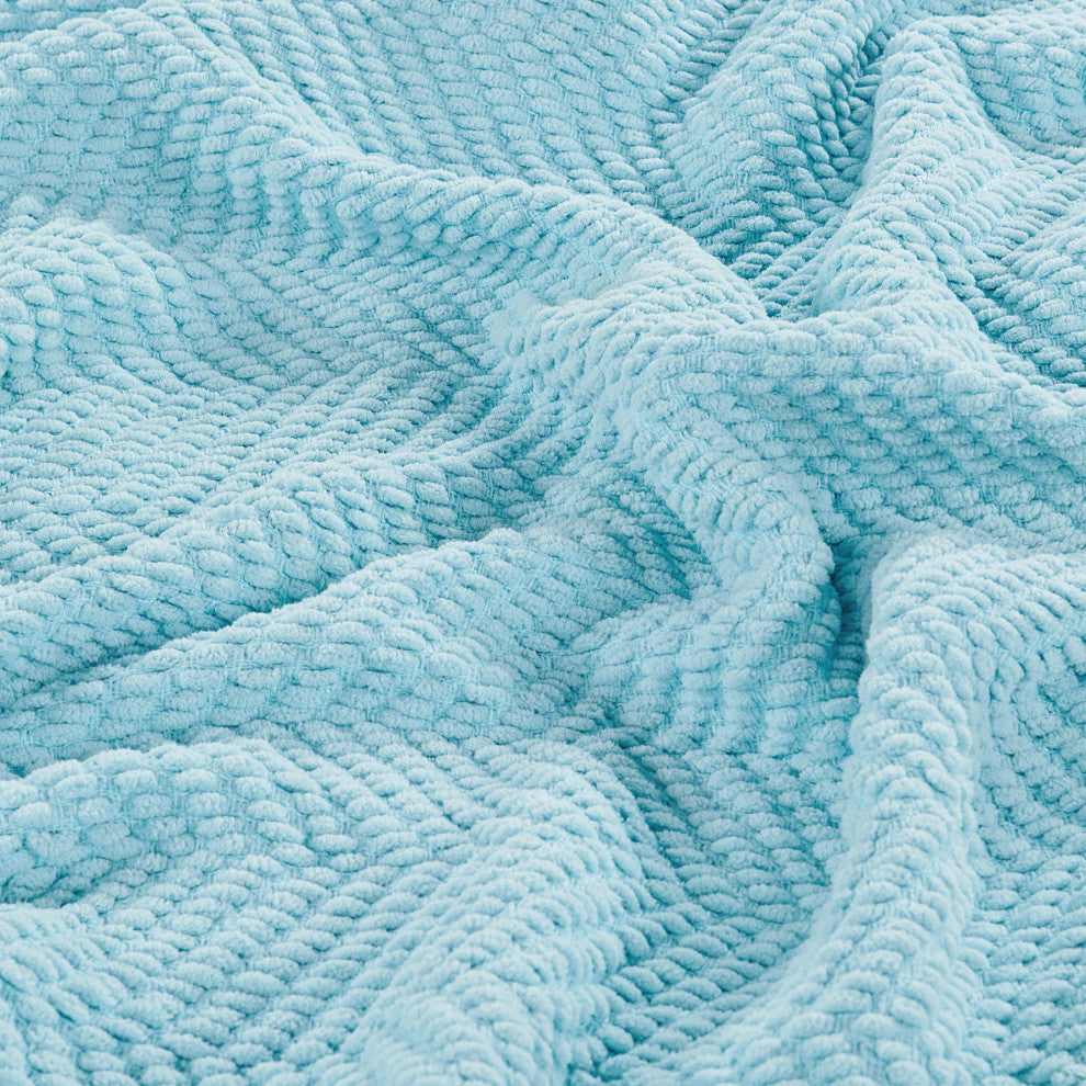 Tweed Knitted Throw Blanket, Aquamarine, 60"x80"