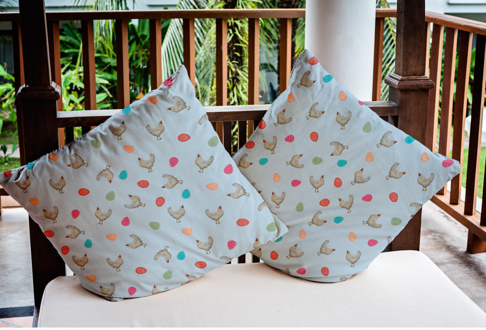 Chickens and Eggs Easter Indoor/Outdoor Throw Pillow, After Rain Blue, 20x20"