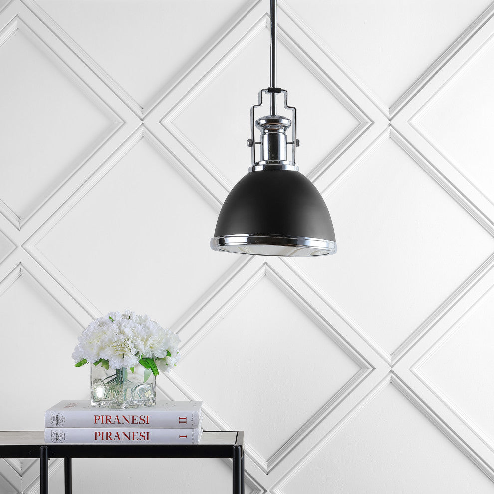 Homer Metal/Glass LED Flush Mount, Black/Chrome, Width: 10"