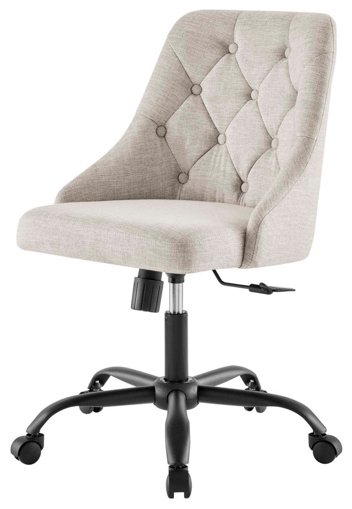 Computer Work Desk Swivel Tufted Chair, Fabric, Black Beige, Modern, Home Office