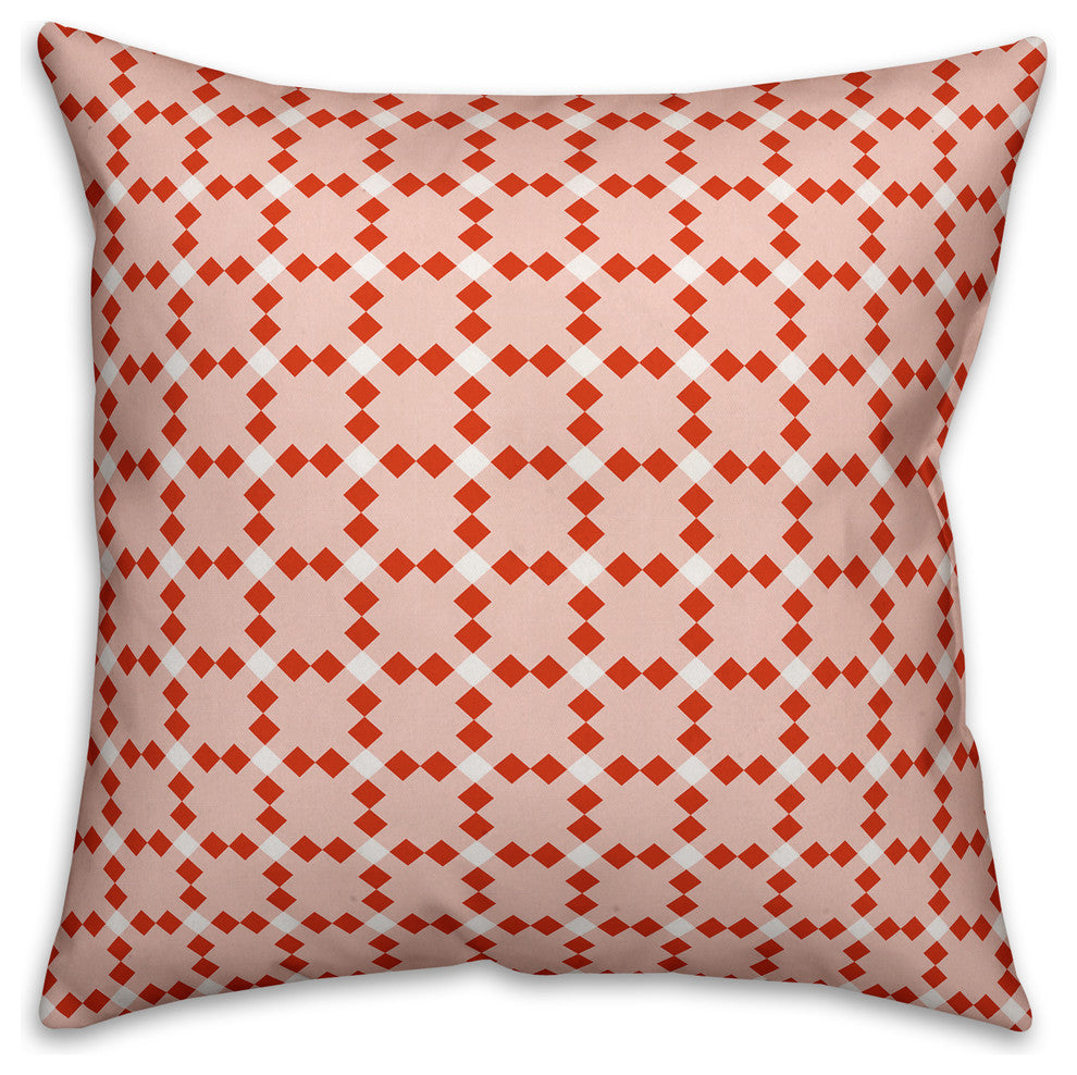 Red Check Plaid Outdoor Throw Pillow, 18"x18"