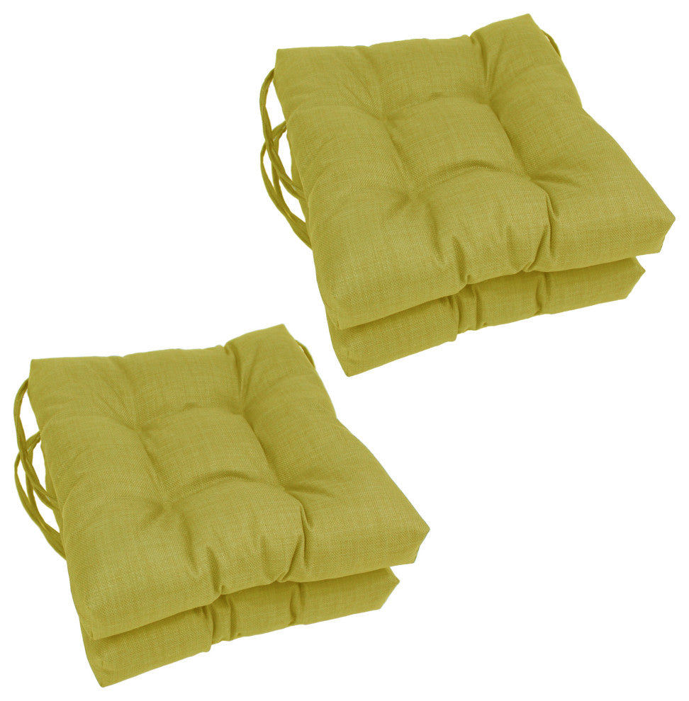 16" Spun Polyester Solid Outdoor Square Tufted Chair Cushions, Set of 4, Lime
