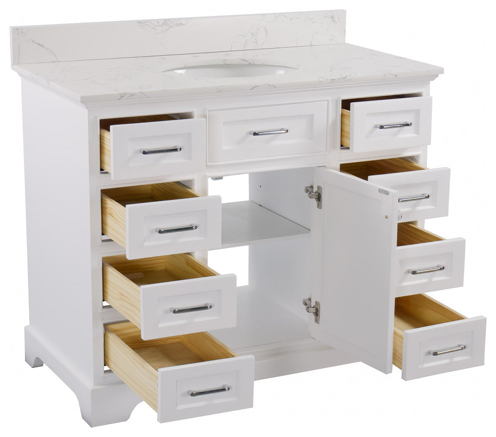 Aria 42" Bathroom Vanity, White, Engineered Marble