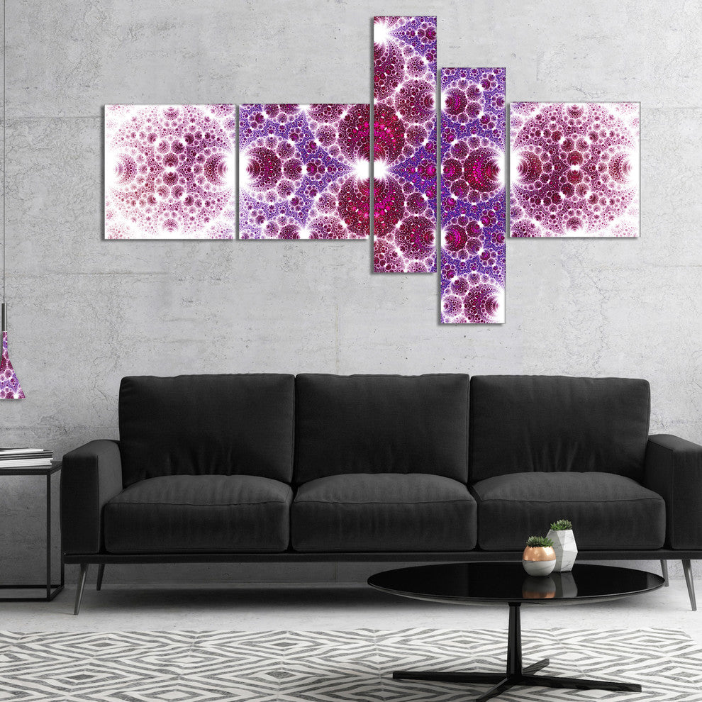 Exotic Pink Fractal Crescent Pattern, Abstract Art on Canvas, 60"x32", 5 panels