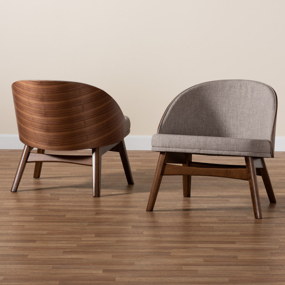 Lovella Grey Fabric and Walnut Brown Finished Wood 2-Piece Accent Chair Set