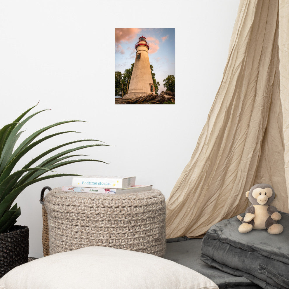 Marblehead Lighthouse at Sunset From the Shore Unframed Wall Art Prints, 11" X 14"