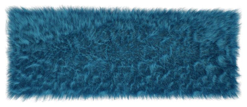 Chalet Collection Faux Fur Area Rug, Turquoise, 2' X 7'