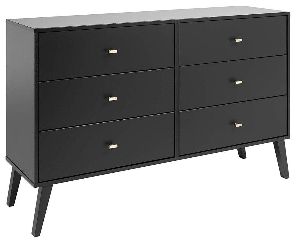 Mid Century Modern Dresser, 6-Drawer, Black