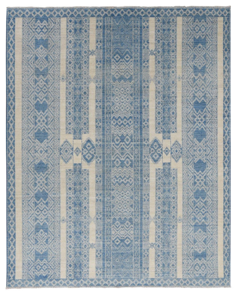 Medium Sapphire Blue, Pure Wool, Fine Peshawar Hand Knotted Rug, 7'10"x9'8"