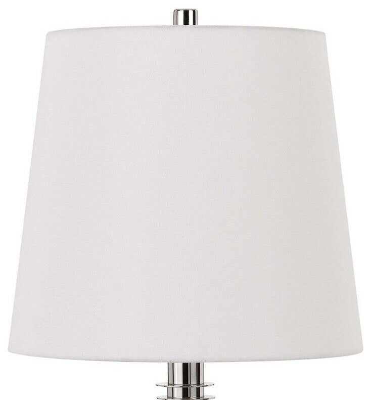 Benzara BM241799 Table Lamp With Textured Glass Ball Accent, White and Chrome