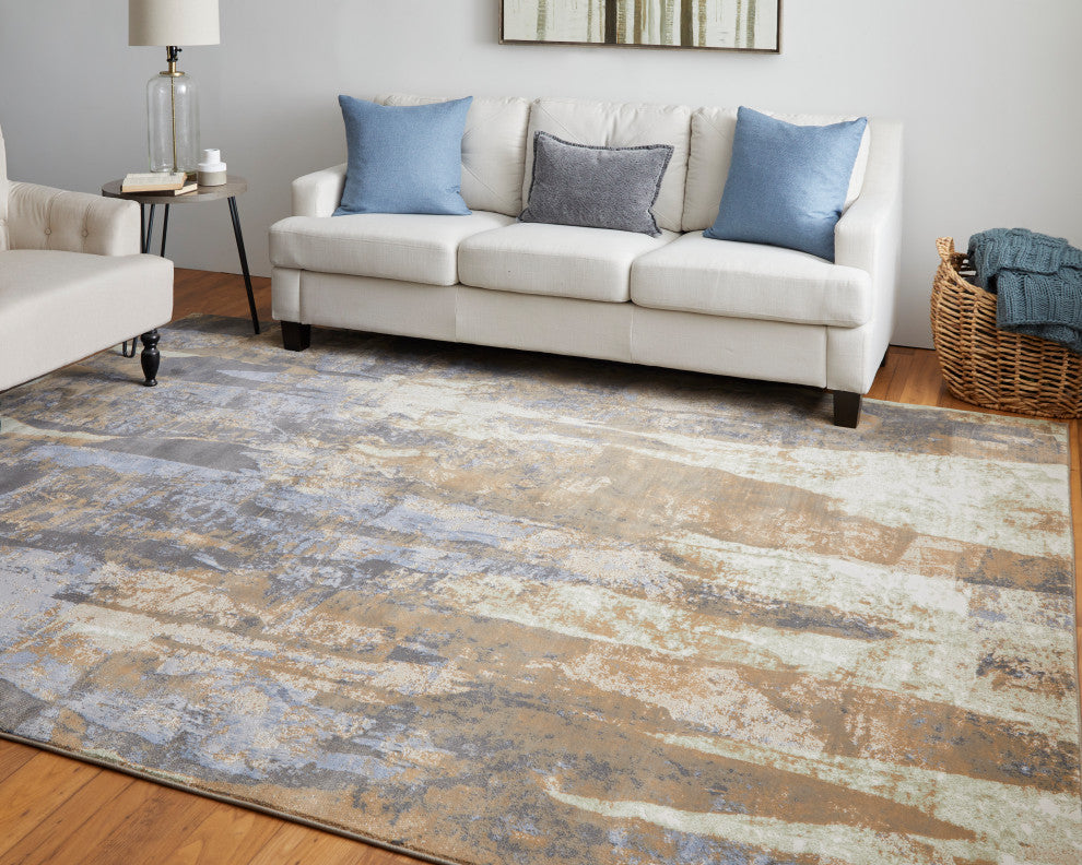 Takara Modern Abstract, Brown/Blue/Ivory, 3'10"x6' Accent Rug