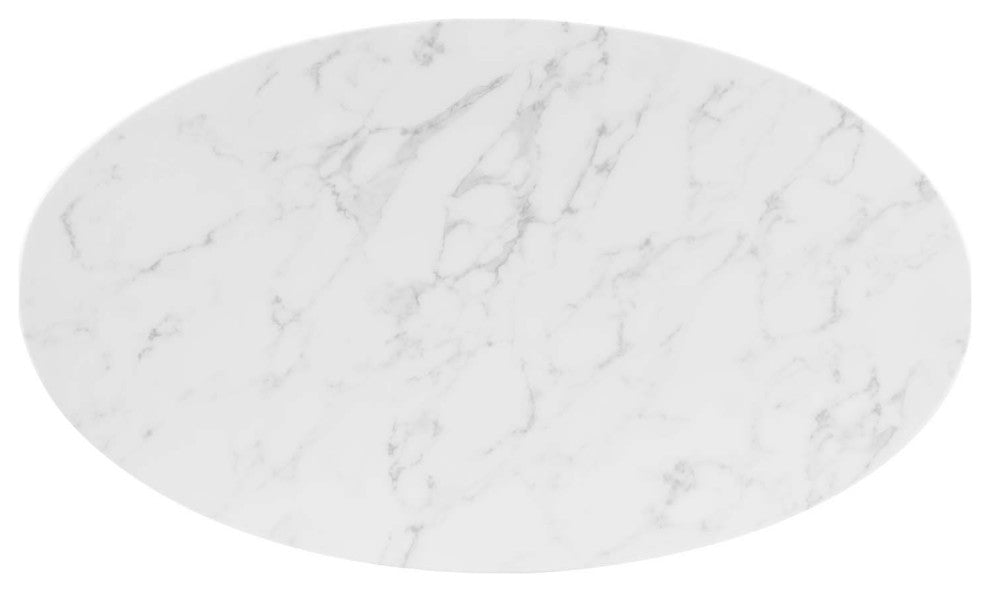 48" Dining Table, Oval, White Gold, Artificial Marble, Modern, Mid Century
