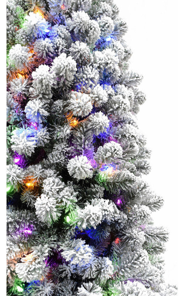Flocked Alaskan Pine Christmas Tree, 9 Ft., Multi-Color Led String Lighting