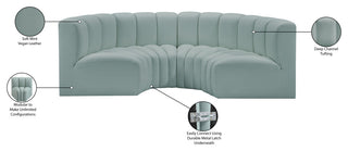 Arc Vegan Leather Upholstered 4-Pc. Inward Curved Modular Sectional, Green
