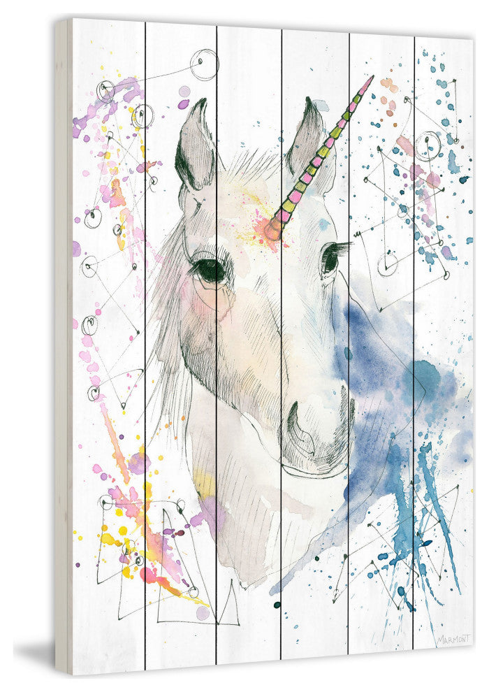 "Fantasy Unicorn" Painting Print on White Wood, 20x30