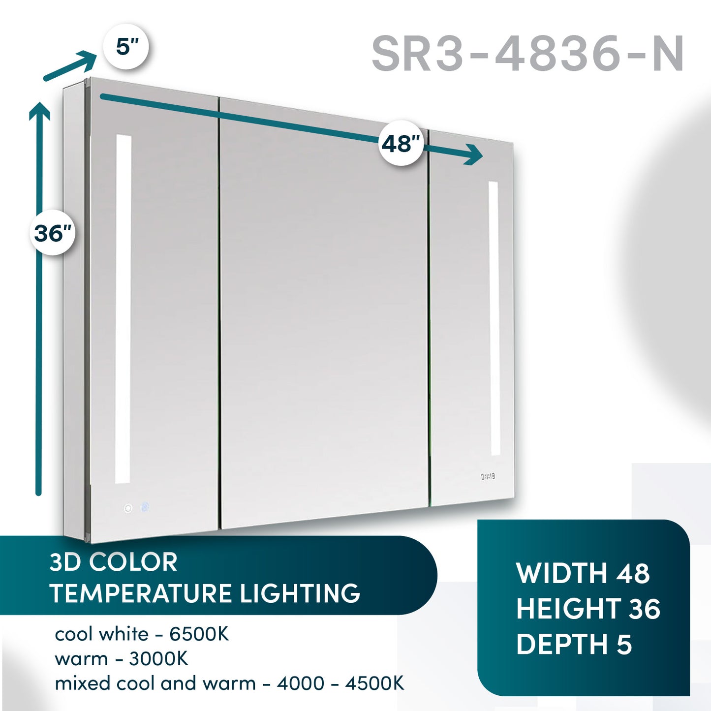 Signature Royale 48" LED Medicine Cabinet Defogger, Adjustable Magnifying Mirror