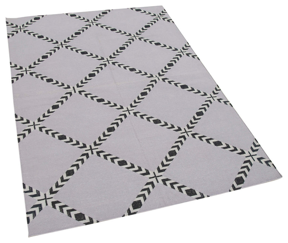Rug N Carpet - Handmade Wool 3' 6'' x 4' 11'' Modern Design Dhurrie Kilim Rug