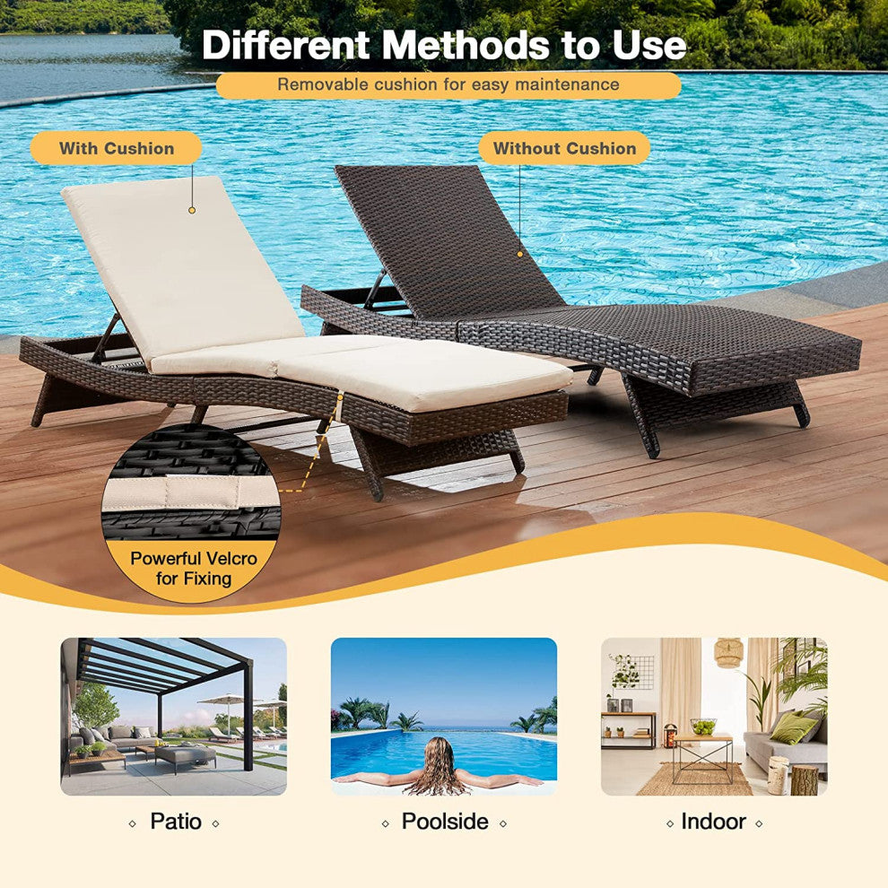 HOMREST Patio Lounge Chair Set of 2 with Adjustable Backrest, Khaki