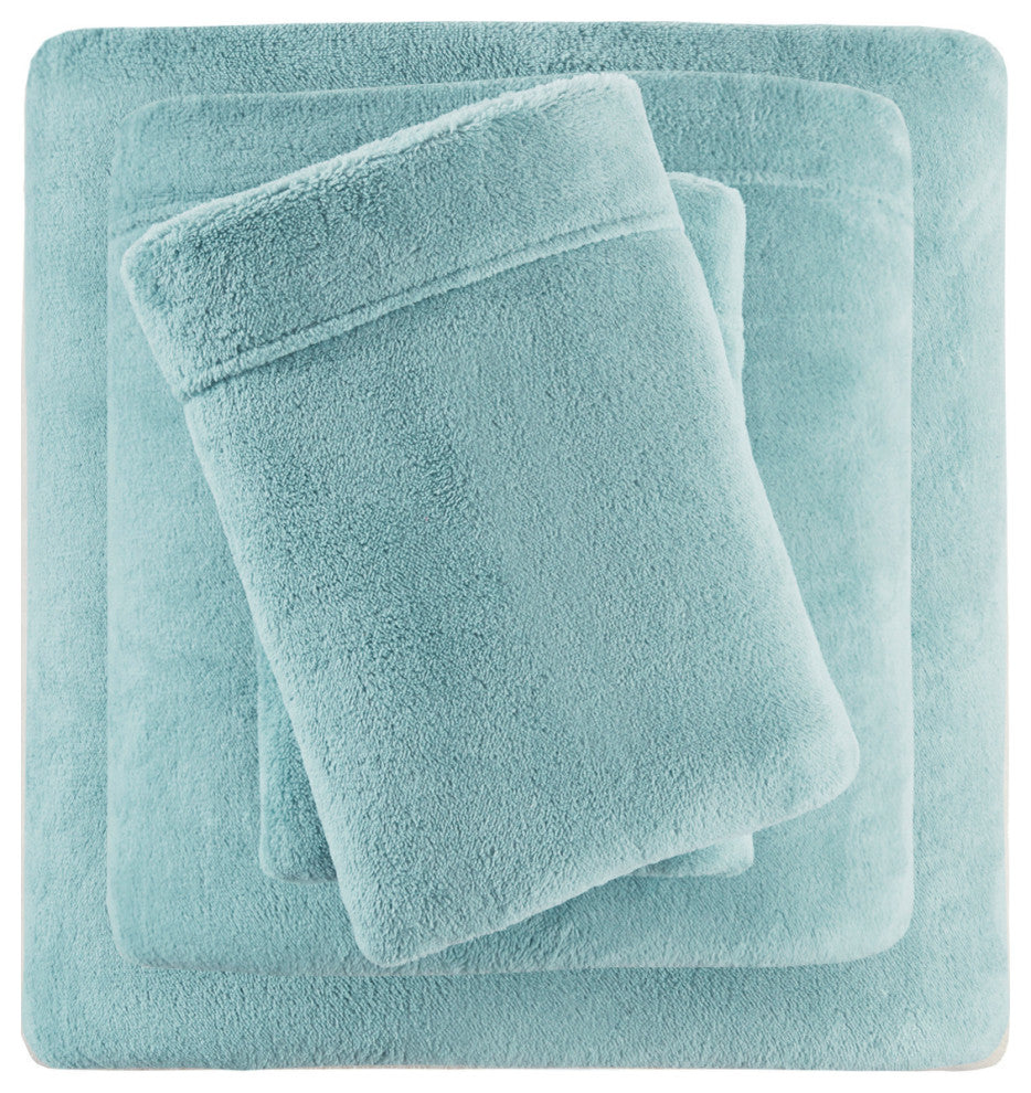 True North by Sleep Philosophy Knitted Plush Sheet Set, Aqua, Queen